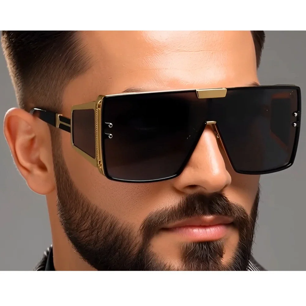 Oversized Shield Sunglasses XXL Flat Top Square‎ Frame Fashion Shades Men Gafas